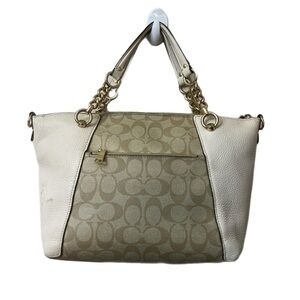 Coach Cream and Gold Shoulder Bag with Structured Design